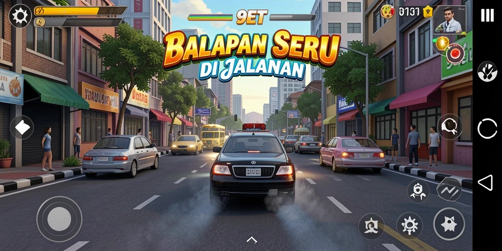 Screenshot gameplay menampilkan aksi balapan seru di 9ET.