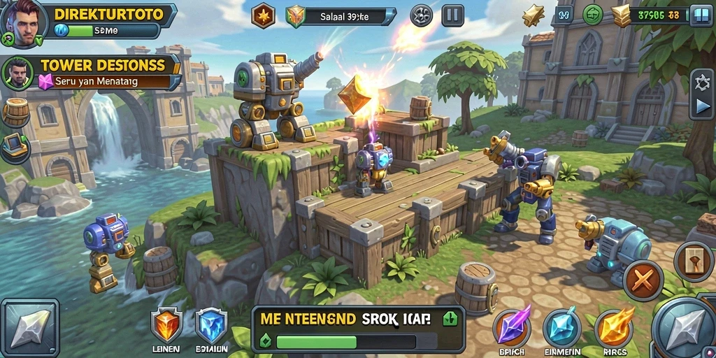 Tampilan screenshot utama DIREKTURTOTO yang menunjukkan aksi gameplay Tower Defense.