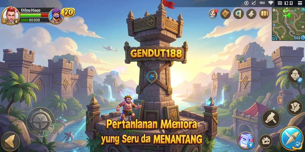 Tampilan gameplay menara pertahanan menantang di GENDUT188.