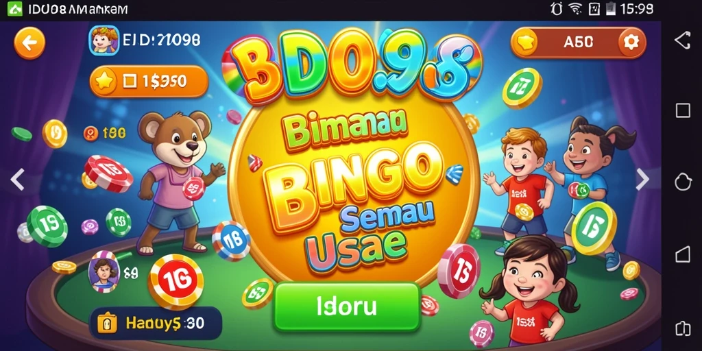 Screenshot gameplay ID098 yang menunjukkan suasana seru permainan Bingo.