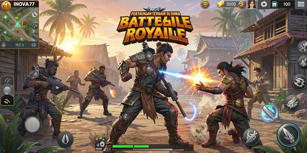 Tampilan gameplay seru di INOVA77 dengan aksi Battle Royale yang mendebarkan.