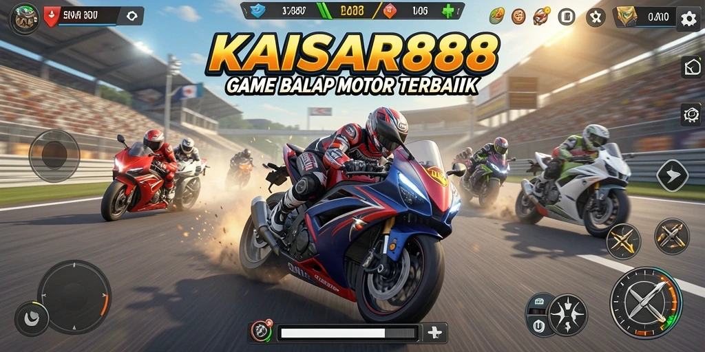 Tampilan gameplay KAISAR888 yang mendebarkan dengan balapan motor penuh aksi.