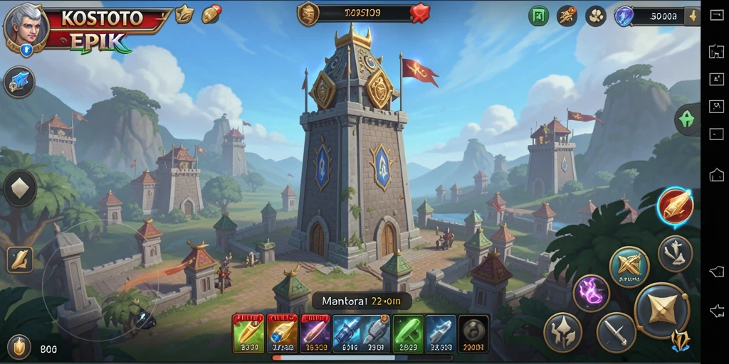 Tampilan gameplay menakjubkan dalam KOSTOTO yang menyajikan Tower Defense seru.