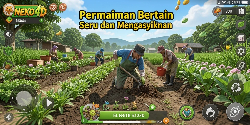 Tampilan gameplay NEKO4D menampilkan aktivitas bertani yang seru dan menyenangkan.