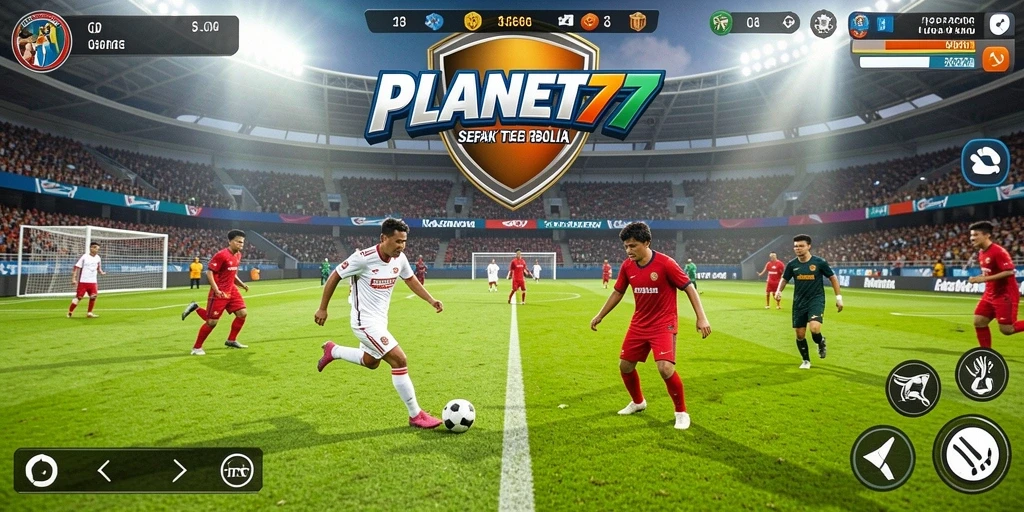 Tampilan gameplay seru dari PLANET77 menampilkan aksi sepak bola yang mendebarkan.