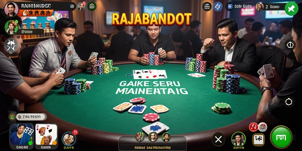 Tangkapan layar permainan RAJABANDOT menampilkan aksi Poker yang intens dan mendebarkan.