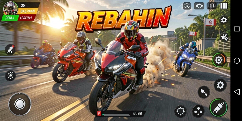 Tampilan menarik gameplay balapan motor di REBAHIN.