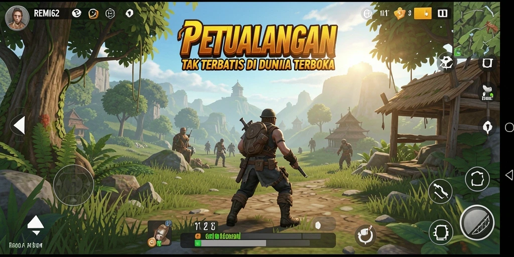 Screenshot gameplay REMI62 menampilkan eksplorasi dunia yang kaya dan interaktif.