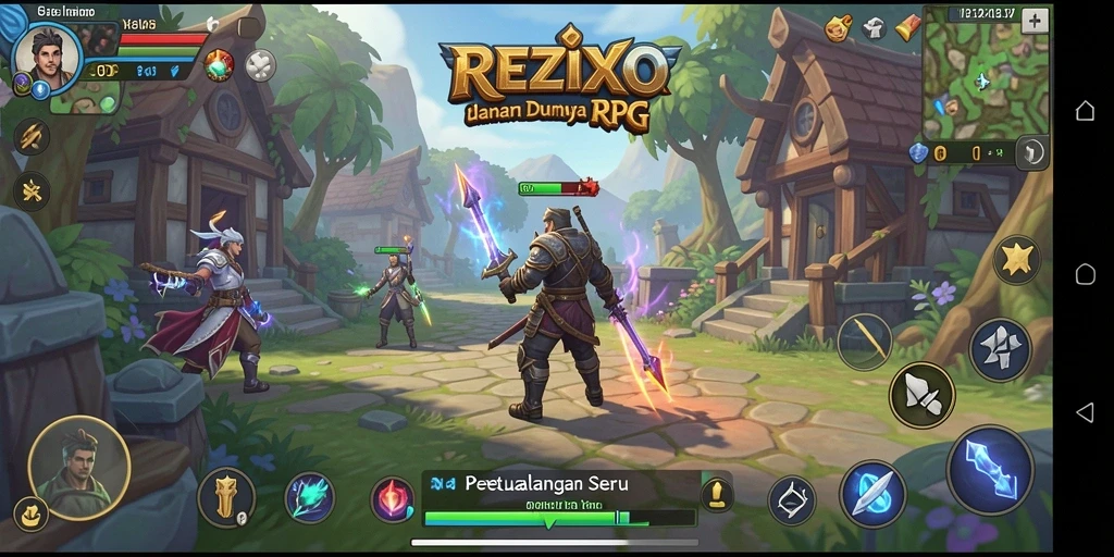 Menampilkan aksi seru dalam gameplay RPG REZIXO.