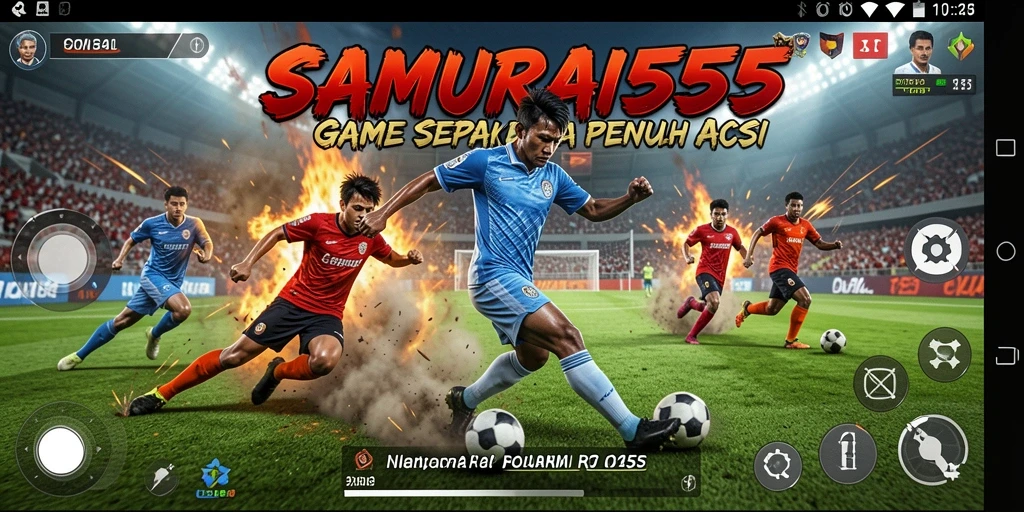 Tangkapan layar menarik dari gameplay <strong>SAMURAI555</strong> yang menggambarkan aksi di lapangan sepak bola.