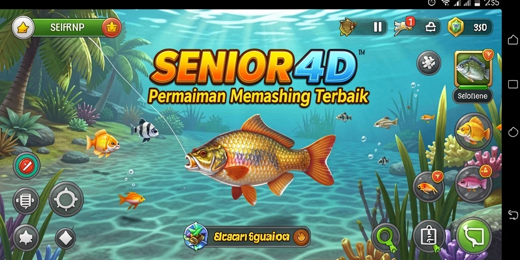 Tampilan gameplay SENIOR4D dengan memancing ikan yang menantang.