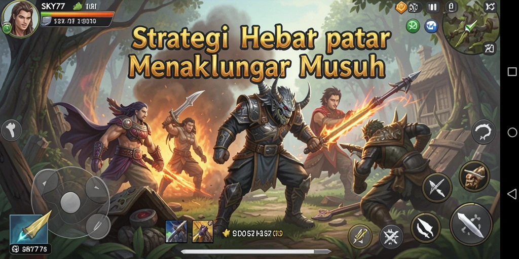 Tangkapan layar utama gameplay SKY77 menampilkan pertempuran strategi yang intens.