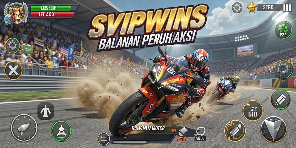 Tampilan gameplay aksi balapan motor yang mendebarkan di SVIPWINS.