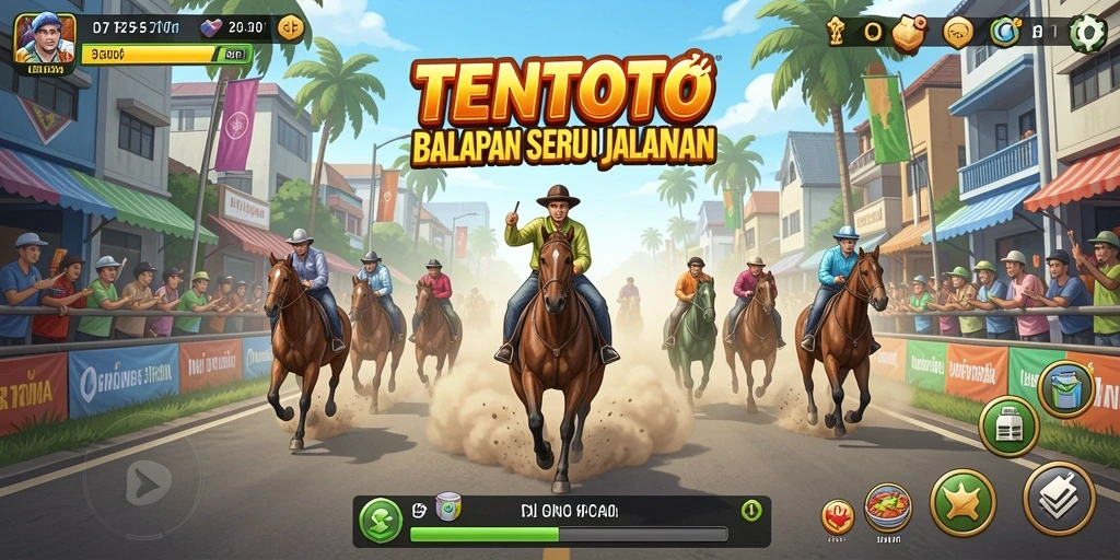 Tangkapan layar gameplay TENTOTO menunjukkan aksi balapan mendebarkan.