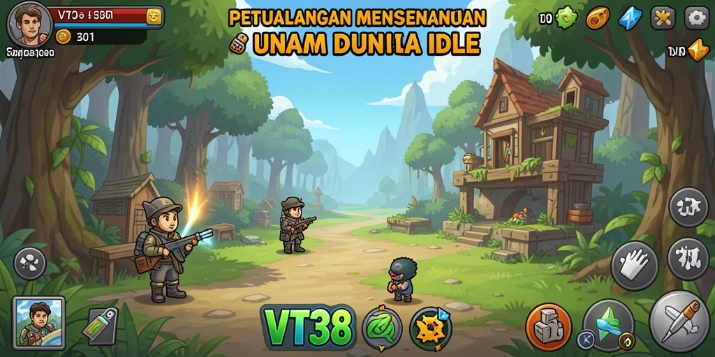 Screenshot gameplay VT38 menampilkan aksi petualangan Idle yang seru.